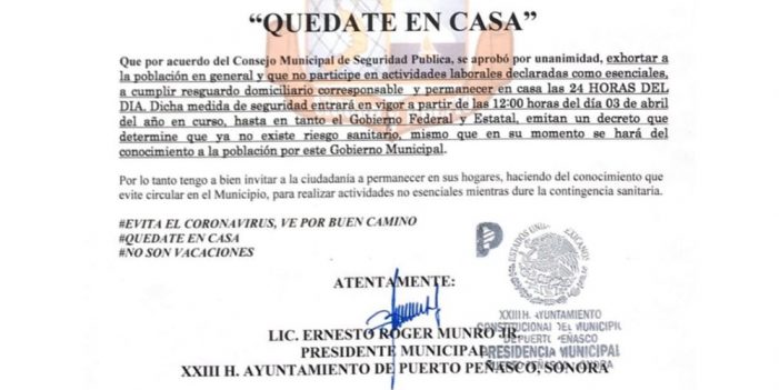 Instalan cerco sanitario en Puerto Peñasco