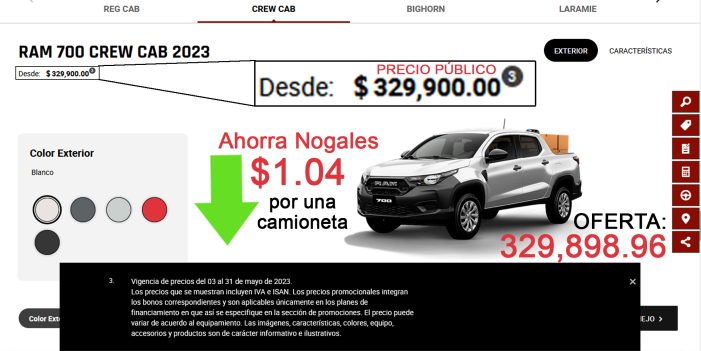 Ahorra Nogales 10 pesos y 40 centavos en compra de 10 camionetas RAM 700 